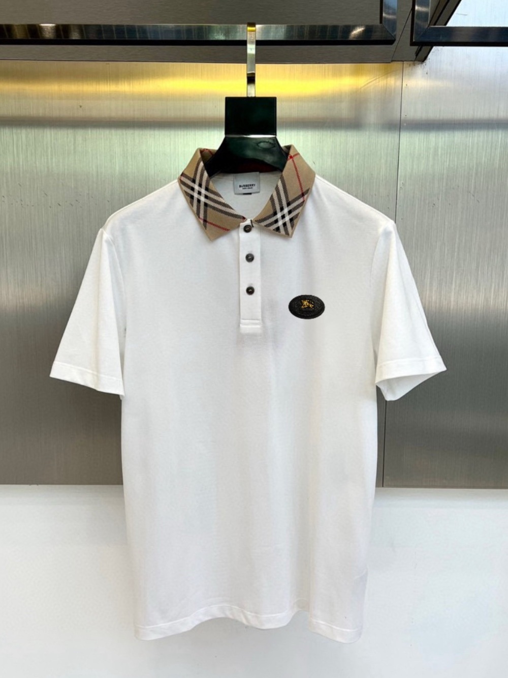PREORDER Burberry White Polo with Signature Check Collar
